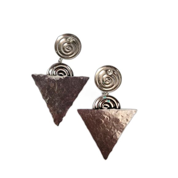 Vintage Silver Spiral and Triangle Design Pierced Earrings - Picture 2 of 5